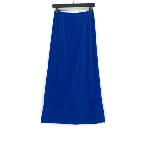 VTG JO DEE Velvet A Line Midi Skirt Royal Cobalt Blue 2 - Picture 1 of 10